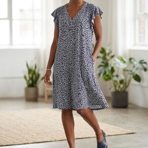 MSK Knee Length Shift Dress Blue White XL